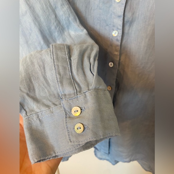 Sigrid Olsen 100% linen button up tunic top shirt Size 1X baby blue - Picture 6 of 8